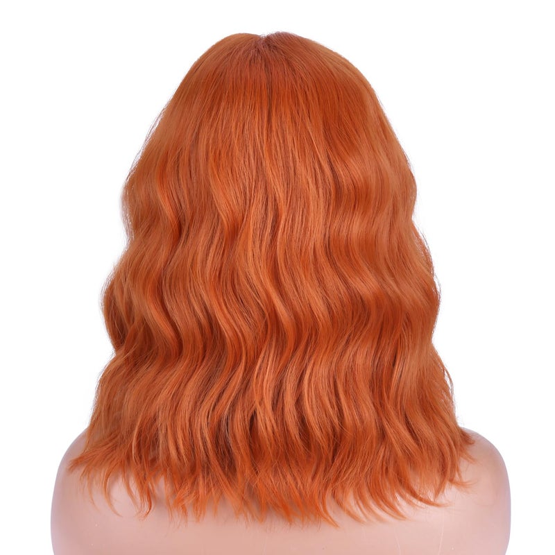 BERON 14 Inches Ginger Wig Short Curly Wig Orange Wigs Charming Women Beach Wave Wigs for Cosplay Party Hairnet Include - Image 4